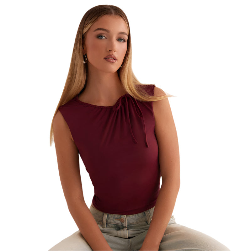 Nora – Lässige ärmellose Plissee Bluse mit Kordelzug