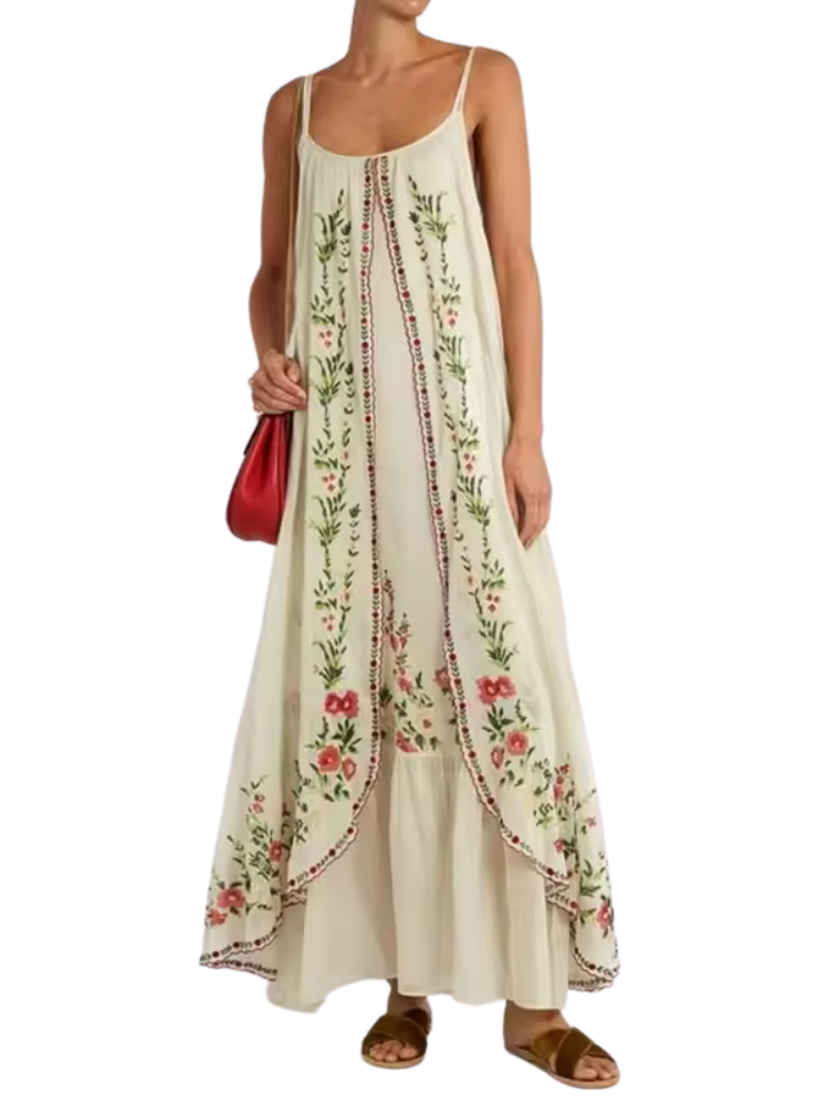 Miriam - Lässiges langes Kleid mit Blumenmuster und Spaghettiträgern