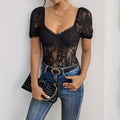 Paula – Bodysuit mit floralen Puffärmeln und quadratischem Ausschnitt