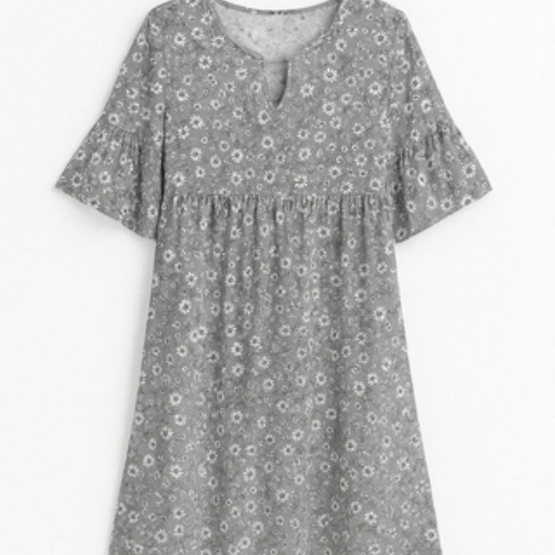 Angelika – Lässiges florales Midikleid mit V Ausschnitt und kurzen Ärmeln