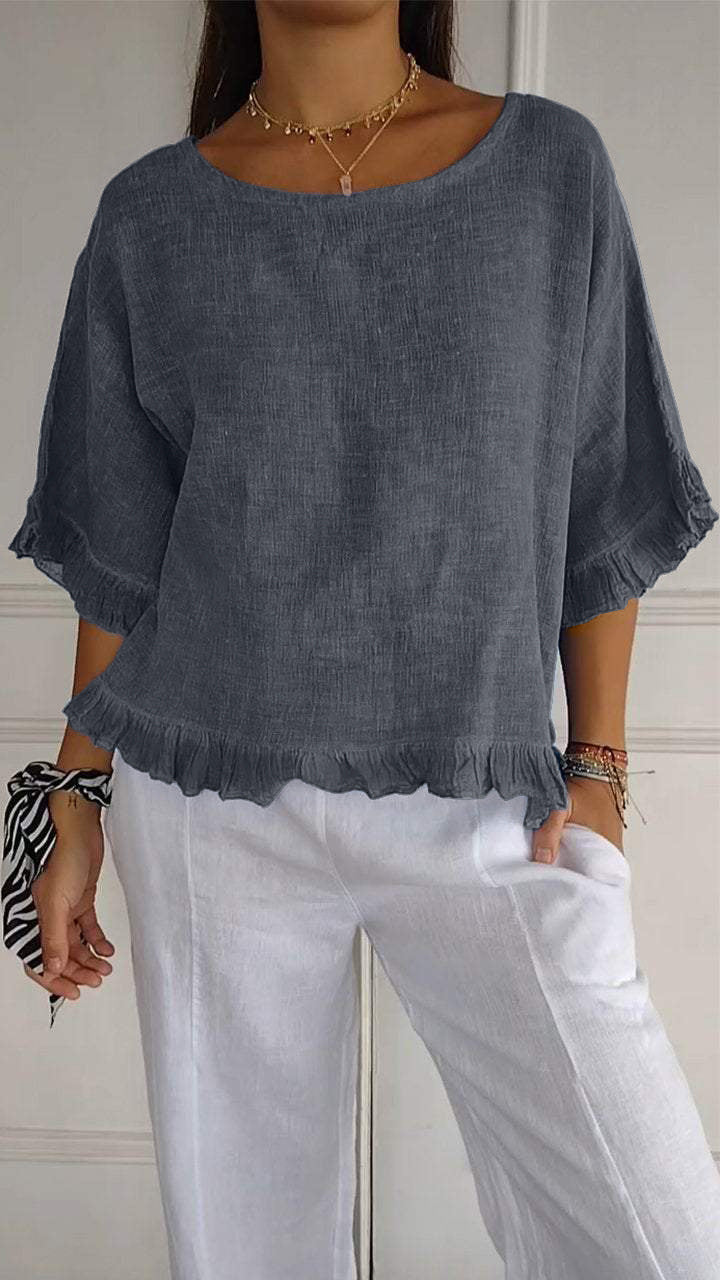 Mona – Modische Bluse mit Rundhalsausschnitt und kurzen Ärmeln