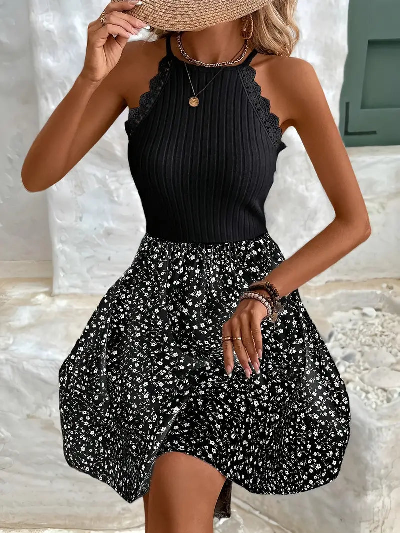 Wibke – Stylisches ärmelloses Minikleid mit Rundhalsausschnitt und Blumendruck