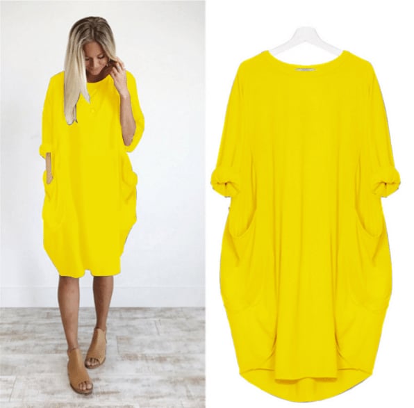 Fabienne – Locker sitzendes Midikleid mit Rundhalsausschnitt und langen Ärmeln