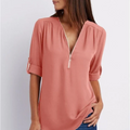 Mila – Lässige V Ausschnitt Bluse mit Reißverschluss Detail und verstellbaren Halbärmeln