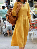 Marlene – Bequemes locker sitzendes Kleid mit V Ausschnitt und langen Ärmeln