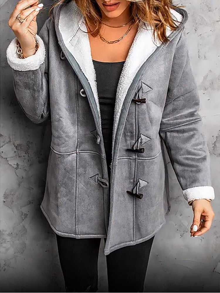 Ada - Langärmelig Pelzfütterung Kapuze Jacke Mit Knöpfen