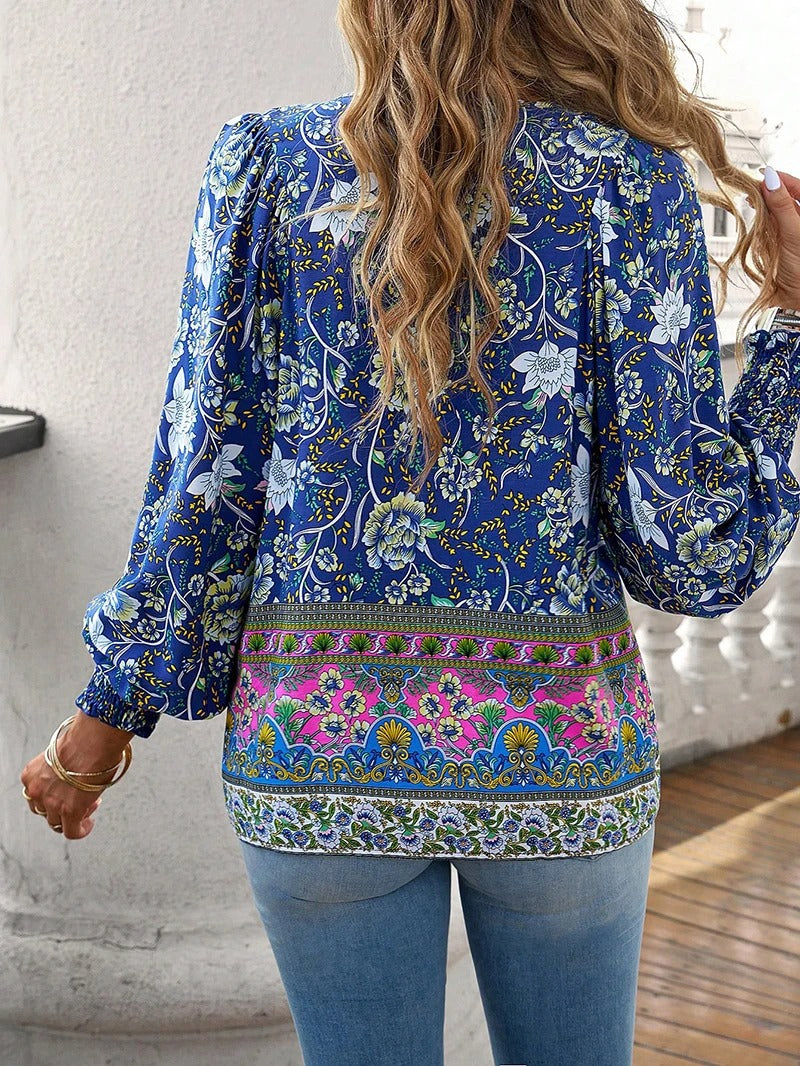 Luisa - Lässiges bedrucktes Langarmshirt mit V Ausschnitt für einen modischen Look