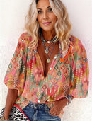 Tessa – Stylisches Top Mit Blumenmuster Und Halblangen Ärmeln