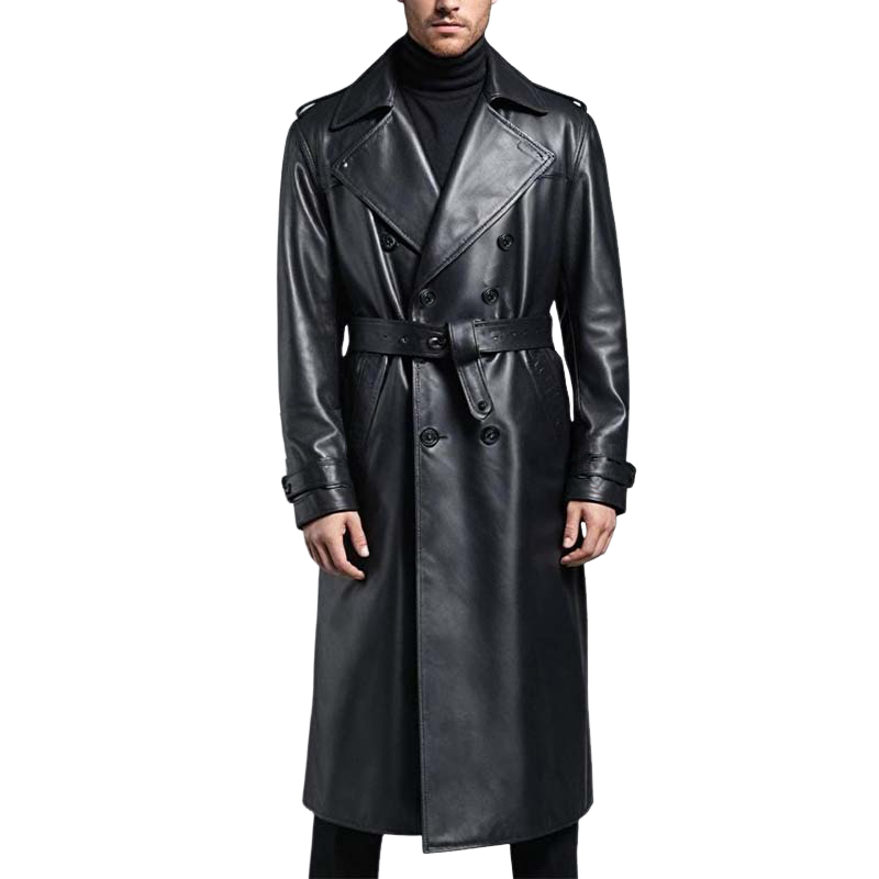Felix - Lässiger knielanger doppelreihiger Trenchcoat mit langen Ärmeln und Taschen