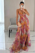 Nira – Elegantes ärmelloses fließendes Kleid mit Blumendruck und verstellbaren Trägern