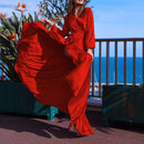 Aisling - Elegantes langes Kleid mit V-Ausschnitt und langen Ärmeln