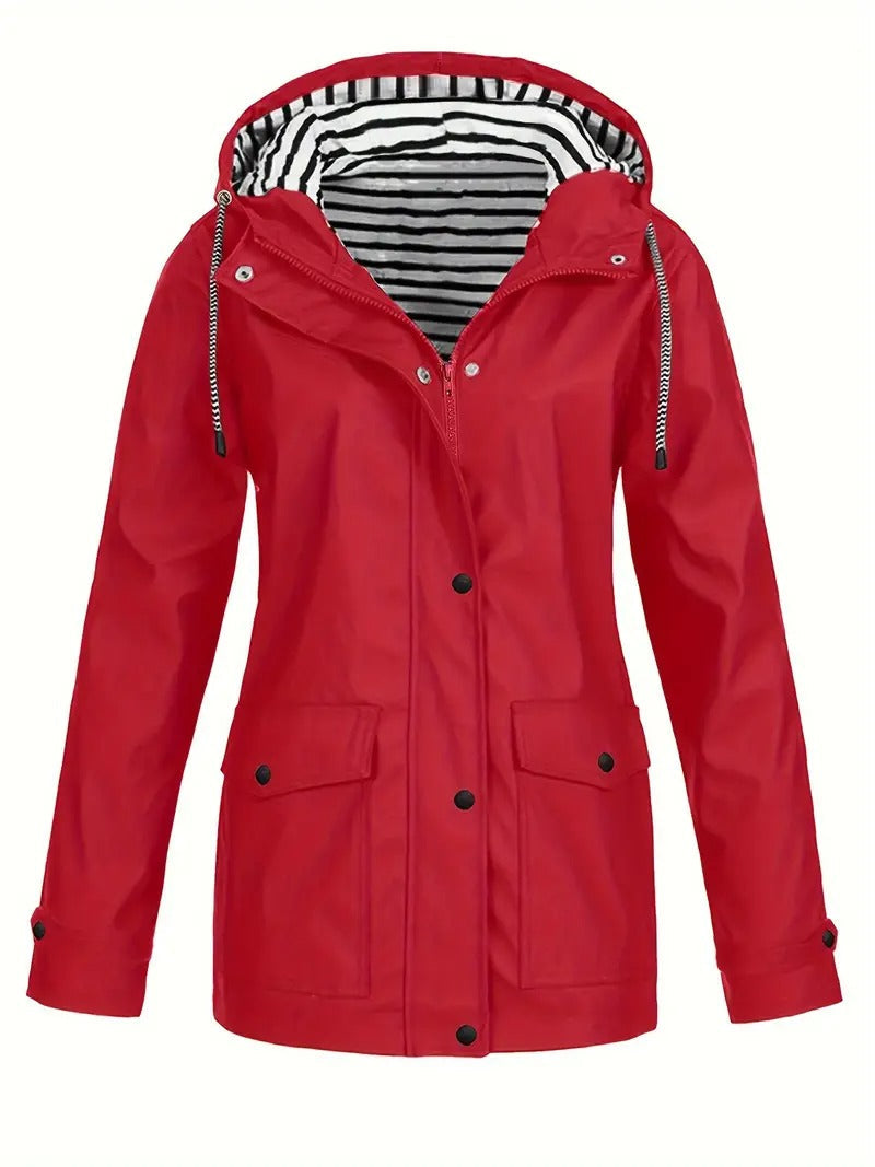 Emma - Langärmelig Wasserdicht Kapuze Jacke Mit Taschen