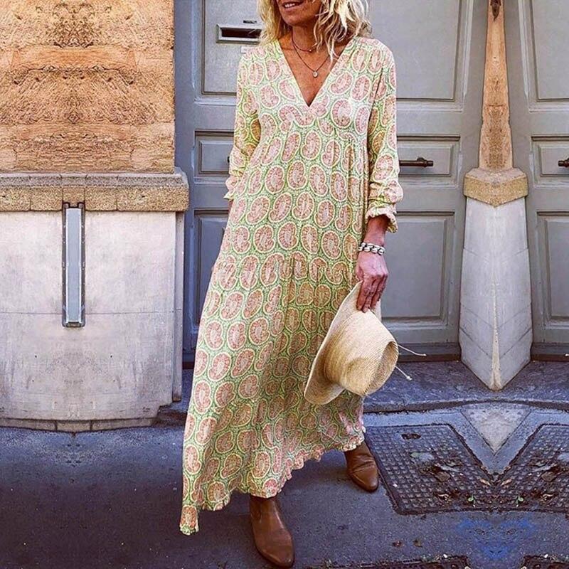 Sophie – Lässiges Langarmkleid mit V Ausschnitt und Blumendruck