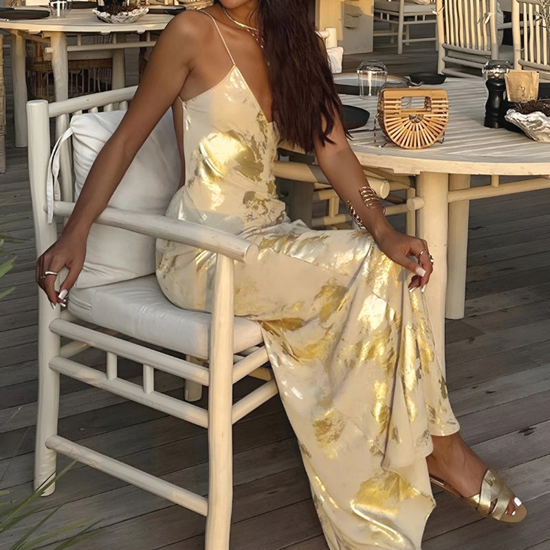 Bianca – Stilvolles rückenfreies Spaghettiträgerkleid mit Blumenmuster