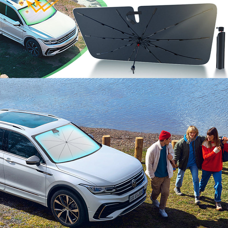 ShadeShield – Faltbarer Sonnenschutz im Regenschirmstil für die Windschutzscheibe Ihres Autos