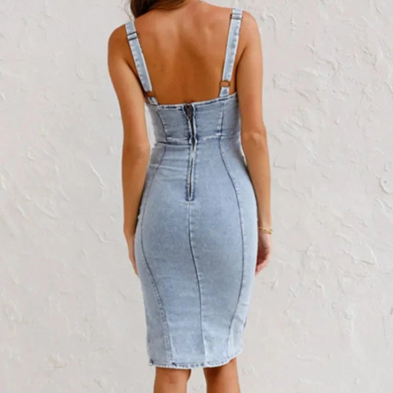 Gisela – Schmal geschnittenes ärmelloses Kleid mit Reißverschluss und Seitenschlitz