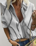 Nadine - Bedruckte lockere Bluse mit langen Ärmeln und Umlegekragen