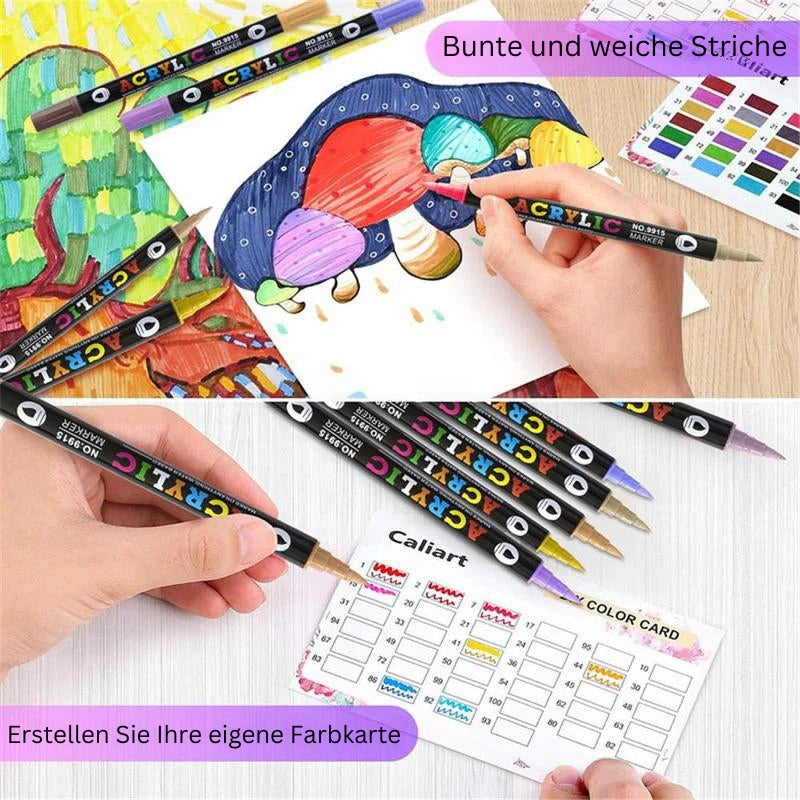ColorFlow - Acrylic Farbmarkierungsset mit Doppelspitzen und Metallic Farben für kühne Kreationen