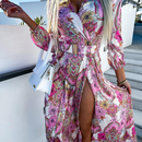 Amelie – Elegantes langärmliges Kleid mit Blumendruck und Gürtel