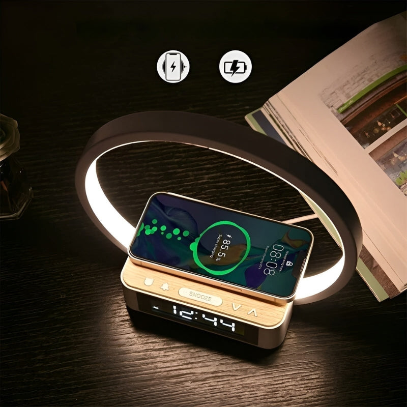 LumaDock - Smart Beleuchtung Tischlampe mit kabellosem Ladegerät und Alarmfunktion