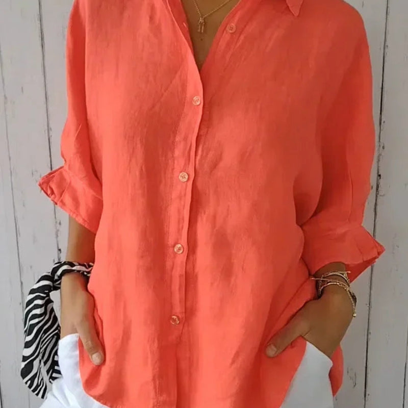 Fenja - Lässige lockere Bluse mit Knopfleiste und Schleife am Rücken