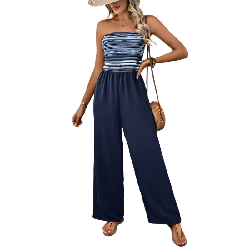 Monika - Stylischer gestreifter Jumpsuit mit hoher Taille und weitem Bein