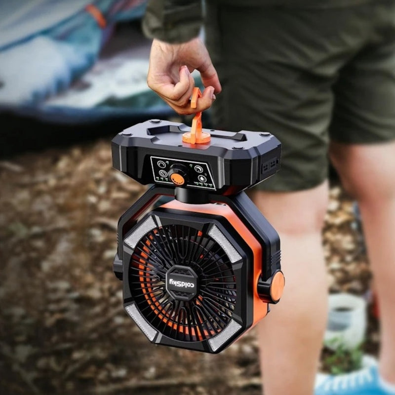 BreezeGlow – Tragbarer Ventilator mit integrierter Beleuchtung und Fernbedienung