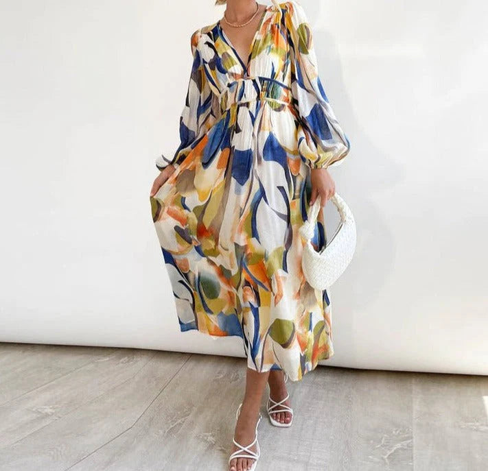 Willa – Stylisches Langärmliges Midikleid Mit V Ausschnitt