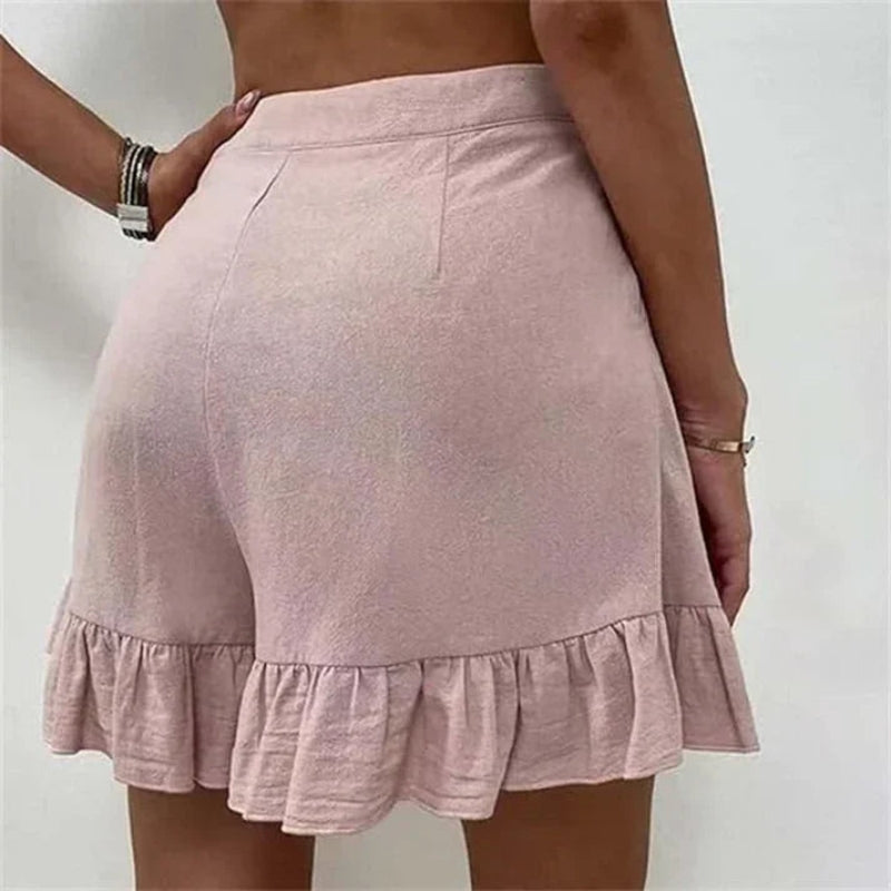 Amelina – Locker geschnittene Kurze Hosen mit hoher Taille und Falten und Taschen