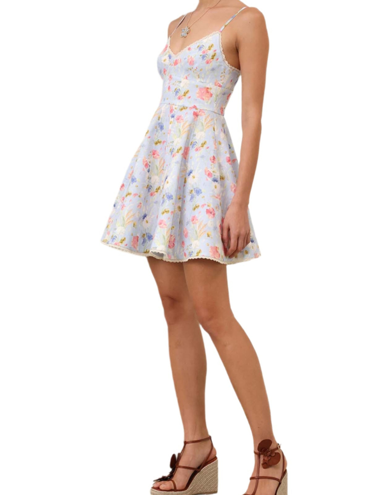 Hannah – Ärmelloser Blumendruck Minikleid mit Spaghettiträgern
