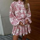 Tamara – Stilvolles bedrucktes Minikleid mit langen Ärmeln und Gürtel Taille