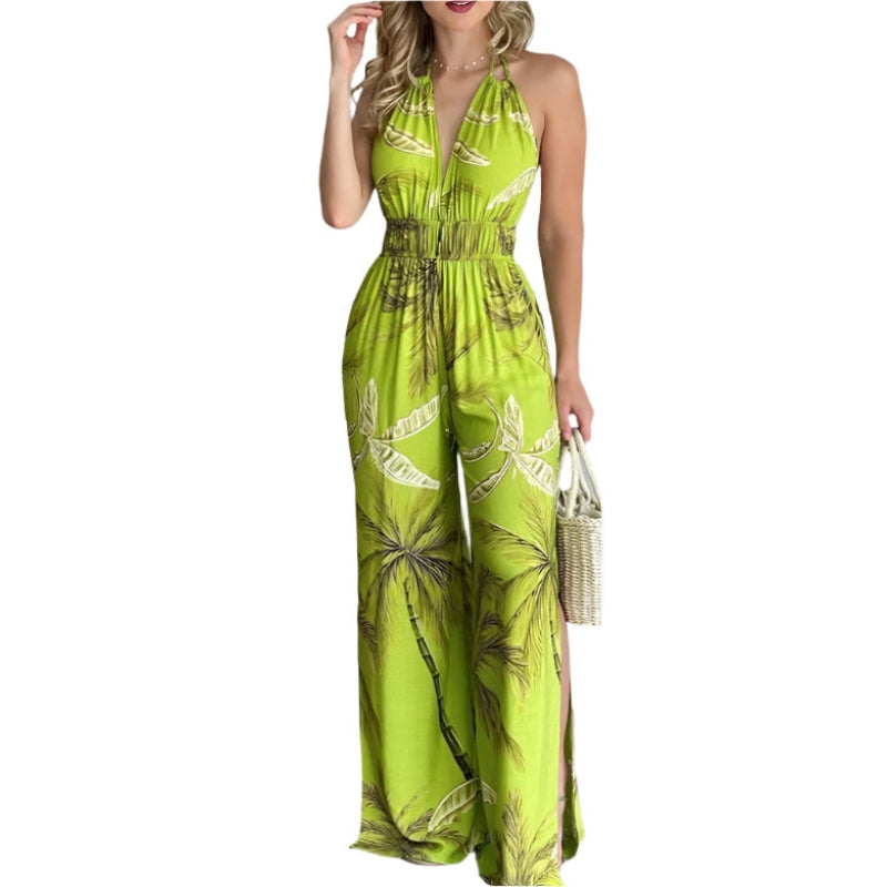 Chiara – Ärmelloser Jumpsuit mit Blumendruck und Seitenschlitz