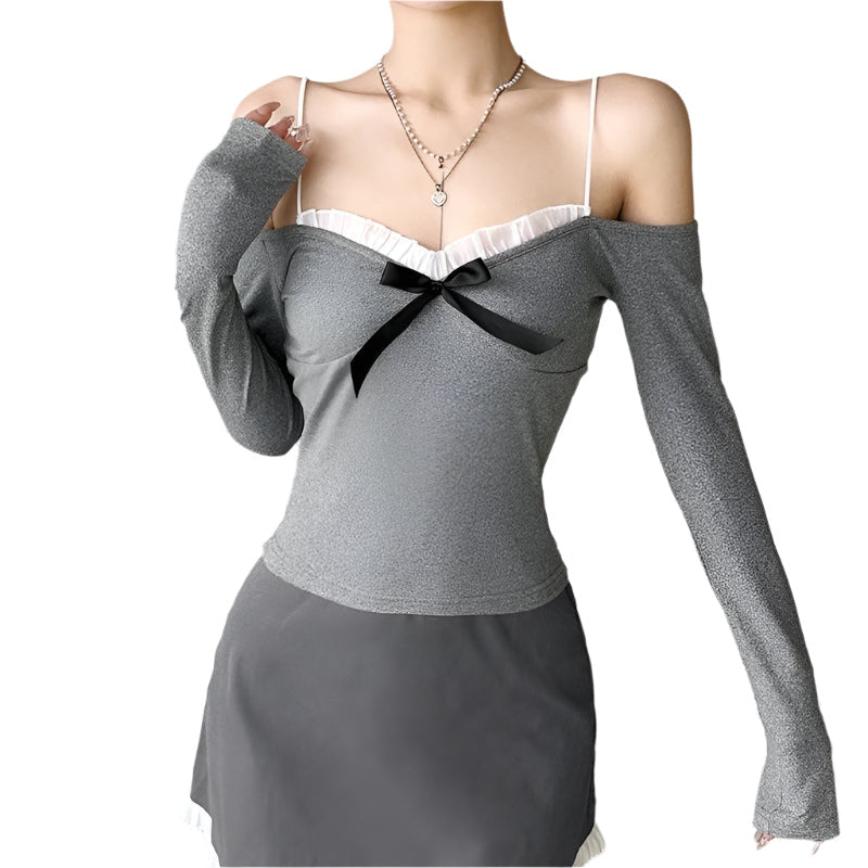 Emma – Stilvolles schulterfreies Langarmtop mit Schleifendesign