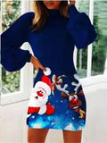 Clara – Lässiges bedrucktes Langarmkleid mit Stehkragen