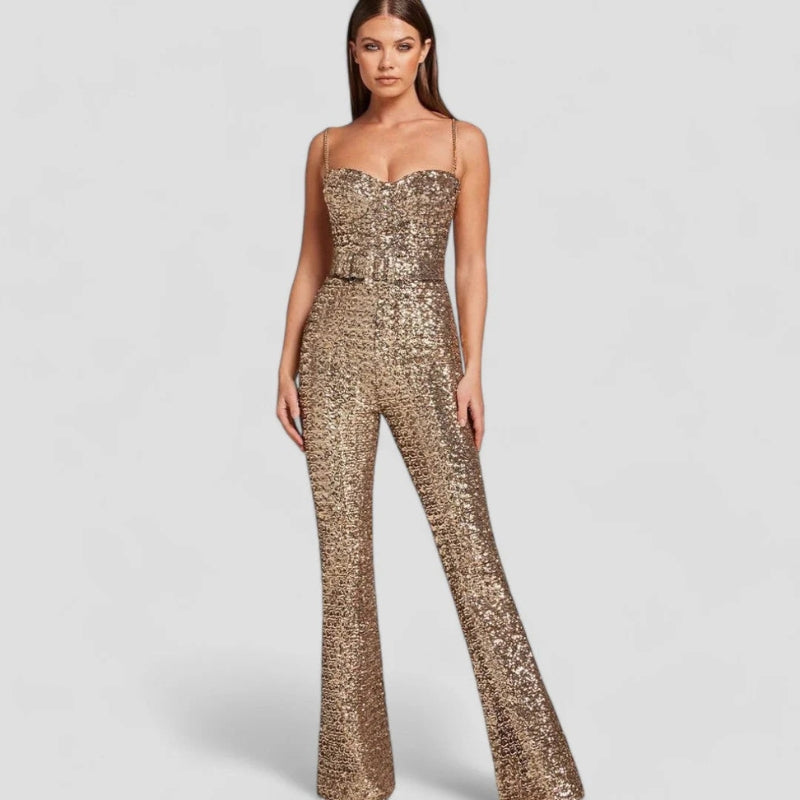 Emily – Stylischer ärmelloser Jumpsuit mit Spaghettiträgern und ausgestelltem Bein