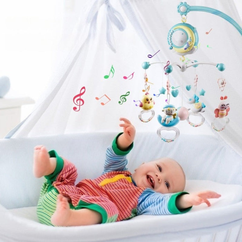 DreamBuds – Mobile fürs Kinderbett mit hängendem Spielzeug sanfter Musik und ferngesteuerten Nachtlichtern