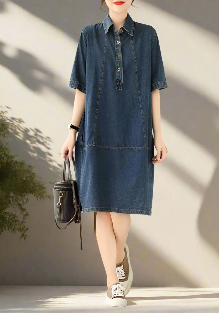 Selma – Stylisches knielanges Kleid mit Knopfleiste und Umlegekragen