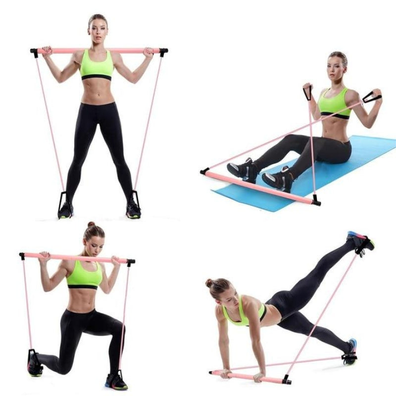 FlexaCore – Tragbares Pilates Stangen Satz mit abnehmbarer Stange und Fußschlaufen