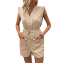 Angelika - Lässiger V Ausschnitt Jumpsuit mit elastischem Bund und Taschen