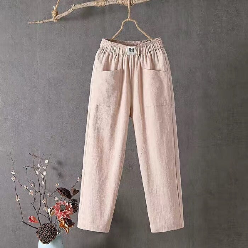 Esra - Lockere Passform Hosen mit elastischem Bund und Taschen