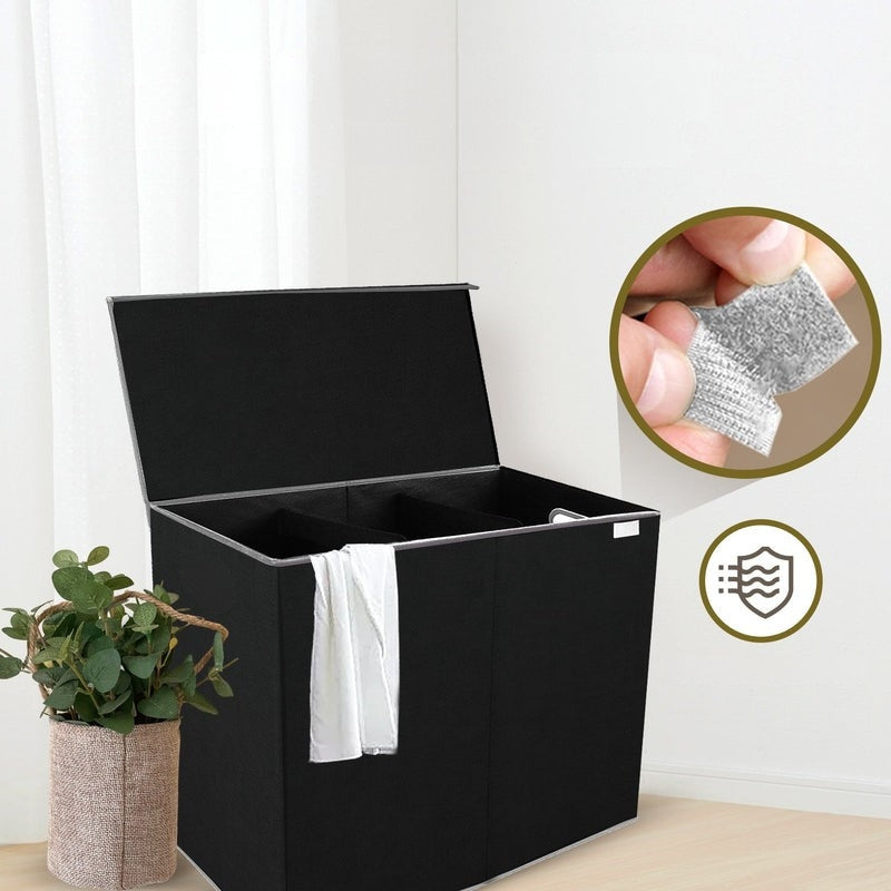 CleanVibe – Faltbarer Wäschekorb mit 3 Fächern und Deckel Veranstalterin