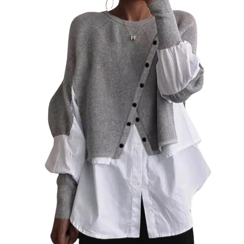 Salome – Rundhals Langarmpullover mit Knopfdetail für Komfort