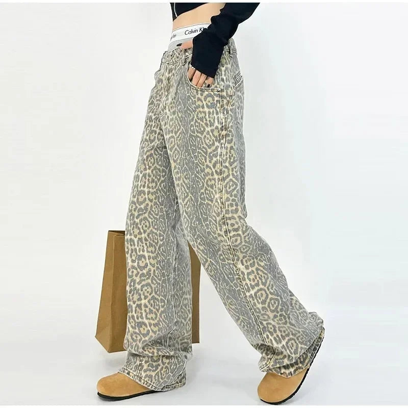 Elke – Modische Hose mit weitem Bein und Taschen Und Leopardenmuster