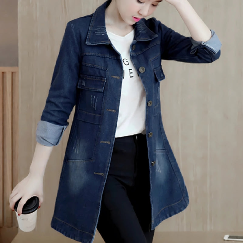Sarah – Lässige Longjacke mit Umlegekragen Knöpfen und Taschen
