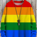 Adam - Langärmeliger Regenbogen Muster Rundhals Pullover