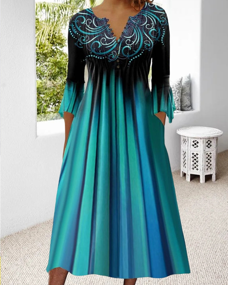 Amalia – Plissiertes Kurzarmkleid mit V Ausschnitt und Taschen