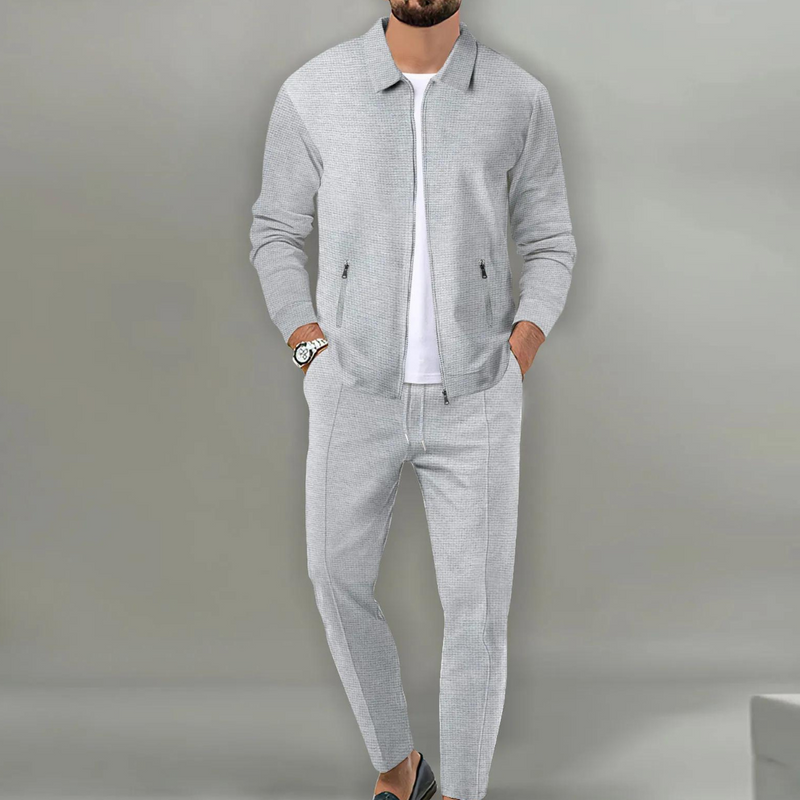 Anselm - Zweiteiliges Schlanke Passform Set mit langärmeliger Jacke mit Reißverschluss und Hose mit Kordelzug