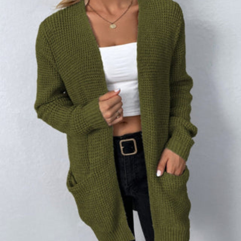 Silke – Vorne offener Langarm Strickjacke mit Taschen und lockerer Passform