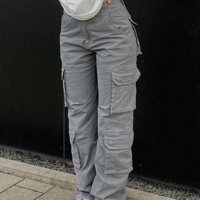 Pauline – Locker geschnittene Cargohose mit hoher Taille Knopf und mehreren Taschen
