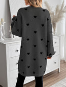 Amara - Lässig Bischofsärmel Herz Muster Lange Strickjacke